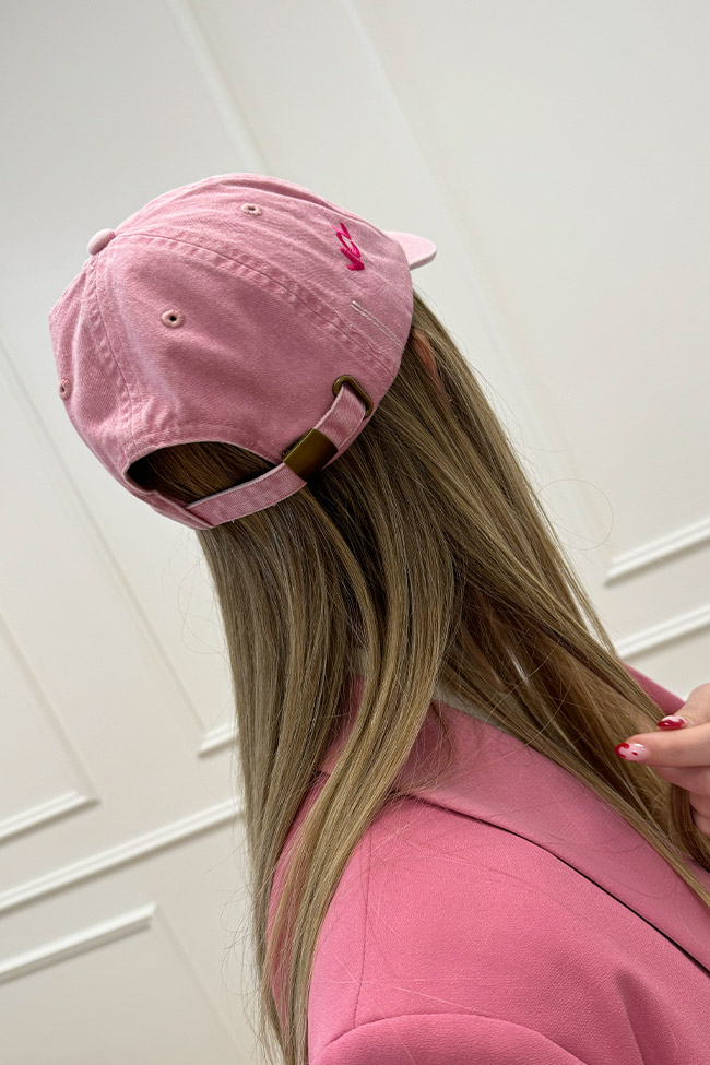 Vicolo - Cappello rosa washed con ricamo logo