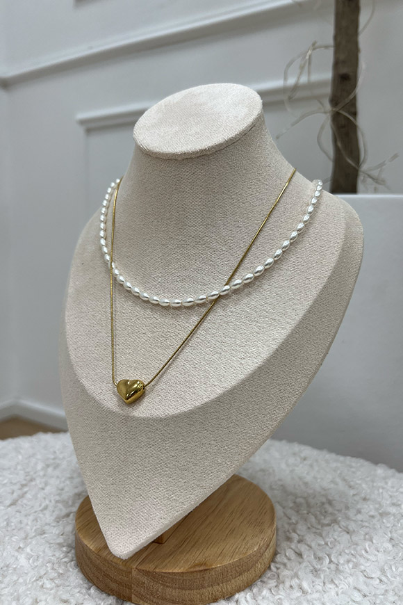 Calibro Shop - Collana multifilo perle e cuore oro
