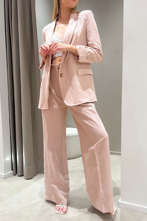 Vicolo - Pantaloni rosa cipria a palazzo wide leg in lino