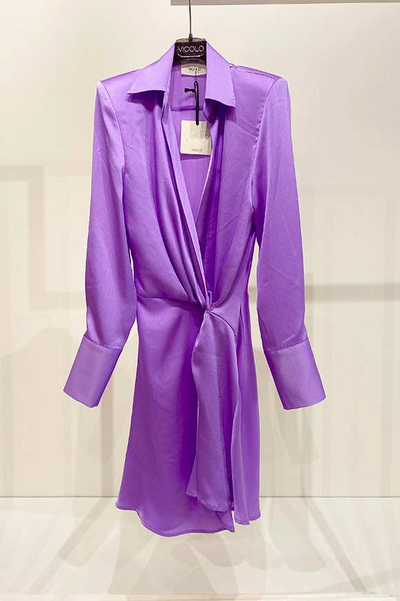 Vicolo - Vestito lilla in raso spacco laterale e spalline imbottite