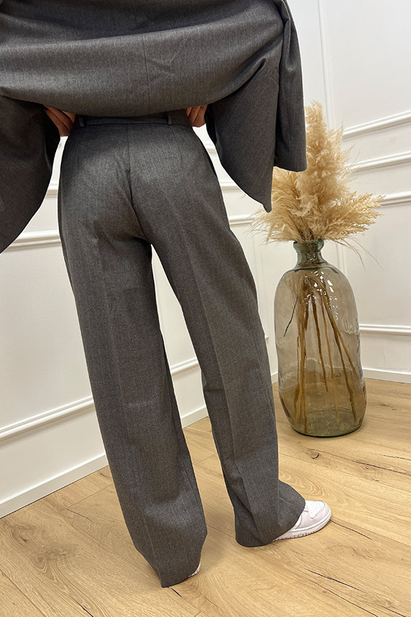 Haveone - Pantaloni grigi gessati bottone laterale