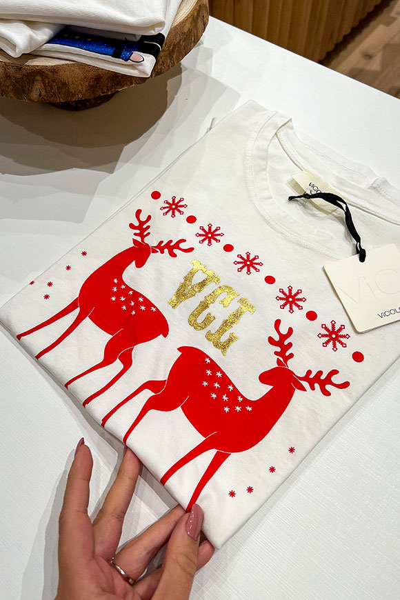 Vicolo - Red reindeer t shirt and gold "VCL" logo