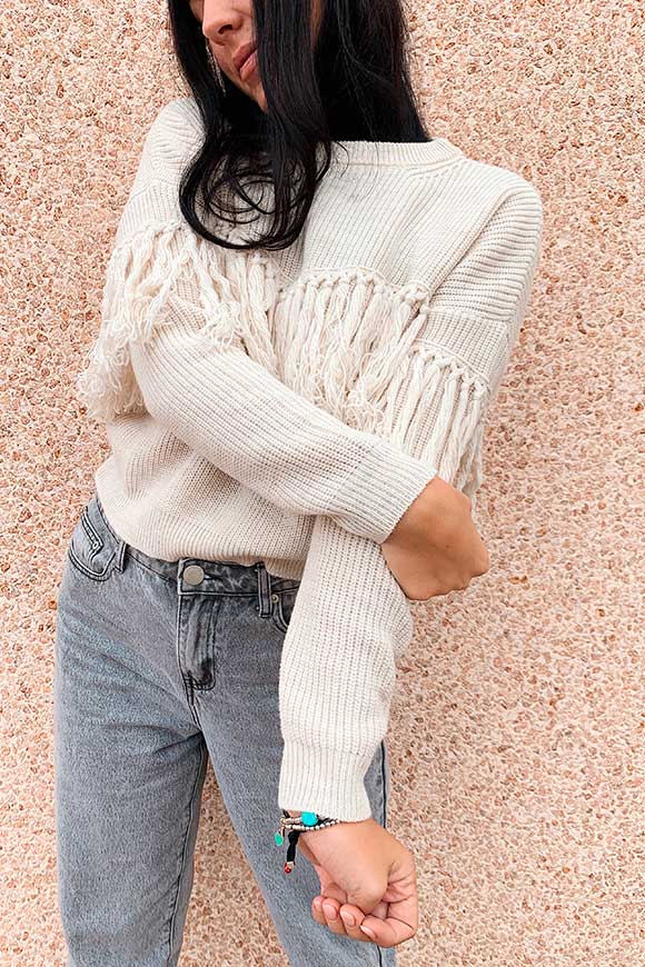 Vicolo - Fringed plaster sweater
