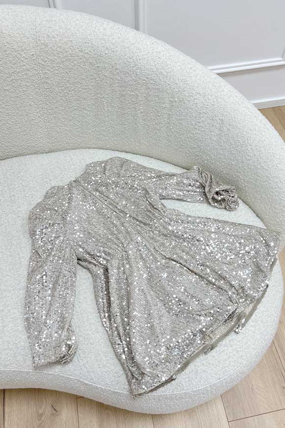 Vicolo Bambina - Vestito in paillettes argento con maniche a sbuffo