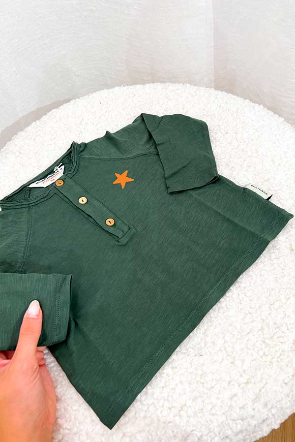 Piupiuchick - Maglietta baby manica lunga verde con stampa logo arancio