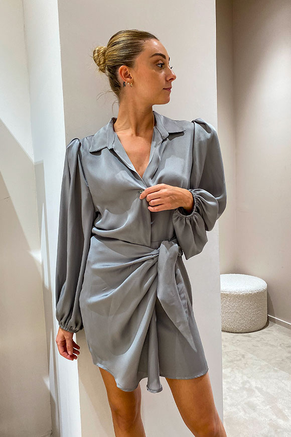 Vicolo - Gray satin wrap dress with knot