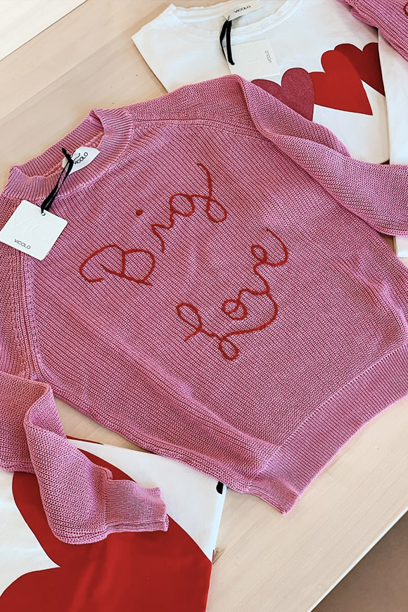 Vicolo - Pink sweater with red "Big Love" embroidery