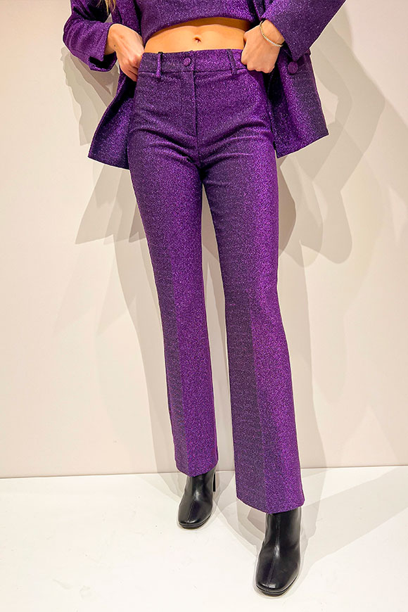Vicolo - Purple flared trousers in lurex