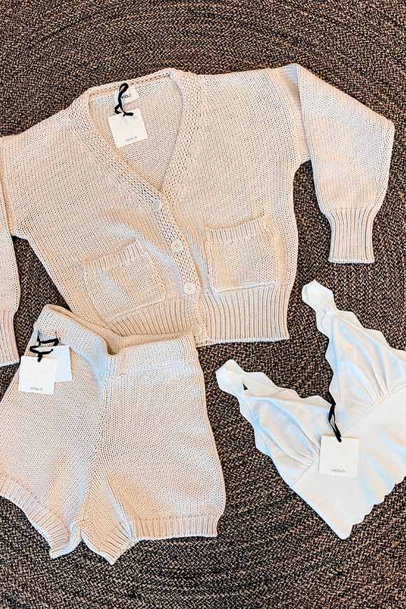 Vicolo - Coordinated set cardigan + shorts in ecru cotton
