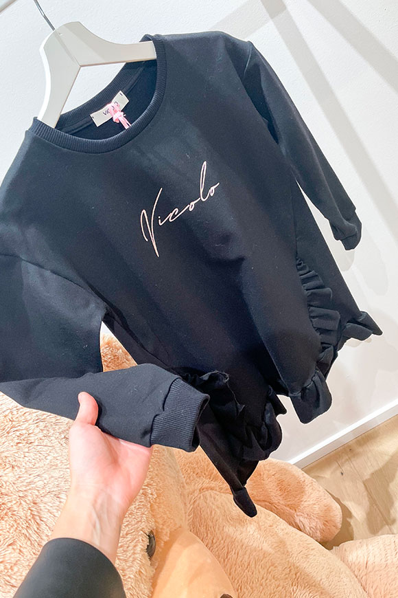 Vicolo Bambina - Vestito nero con rouches e stampa logo