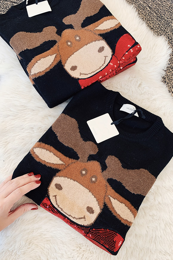 Vicolo - Black reindeer sweater with red sequins