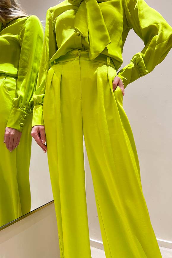 Tensione In - Acid green wide fit palazzo trousers in satin