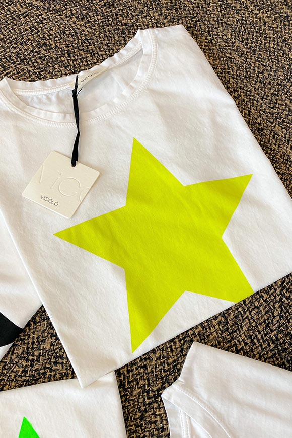 Vicolo - White maxi acid green star t shirt