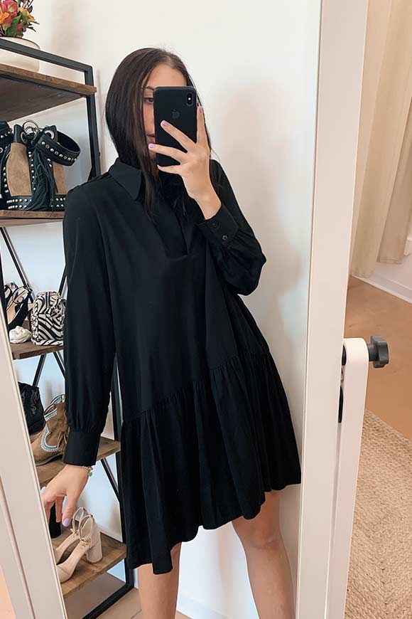 Vicolo - Vestito camicione nero a maniche lunghe