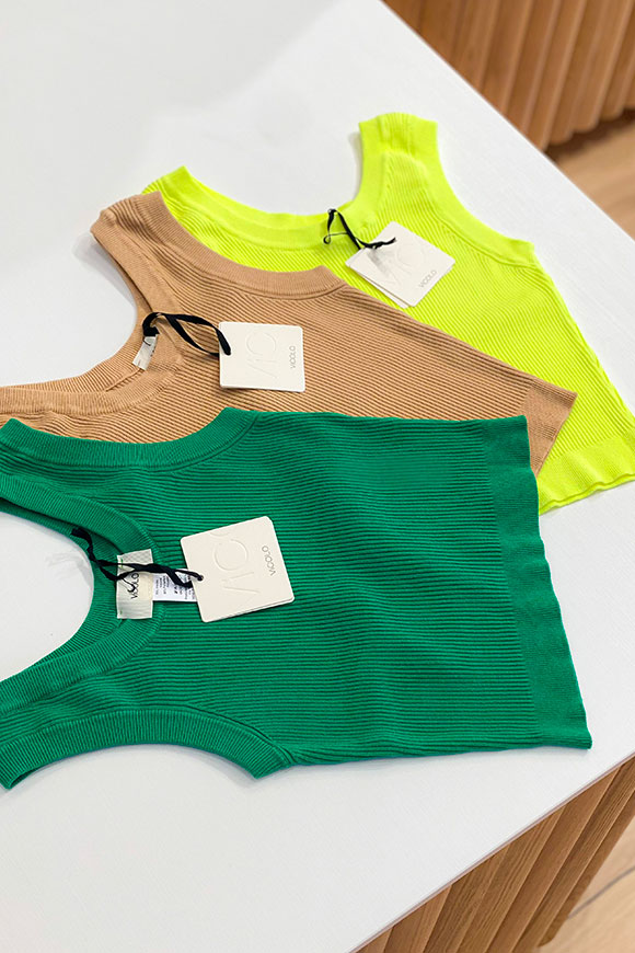 Vicolo - Ribbed lime yellow rower tank top