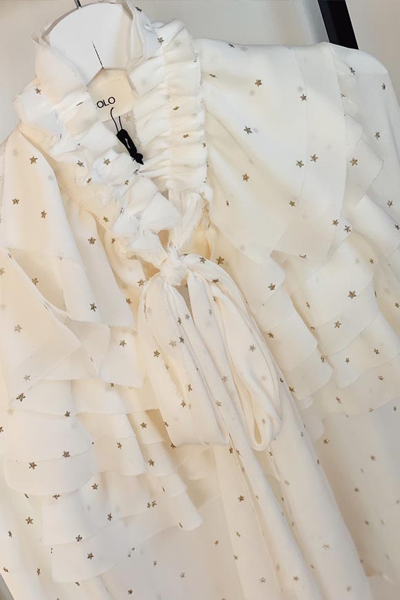 Vicolo - Camicia bianca con stelle oro e rouche