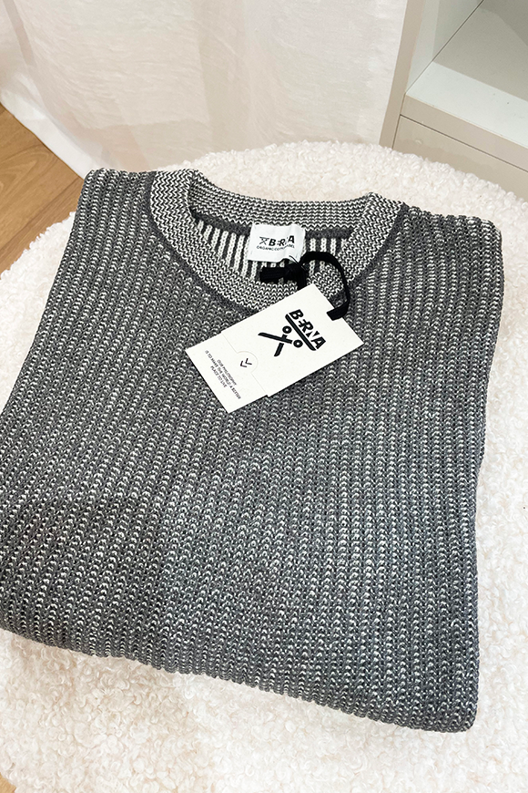 Berna - Maglione bicolore grigio in misto lana