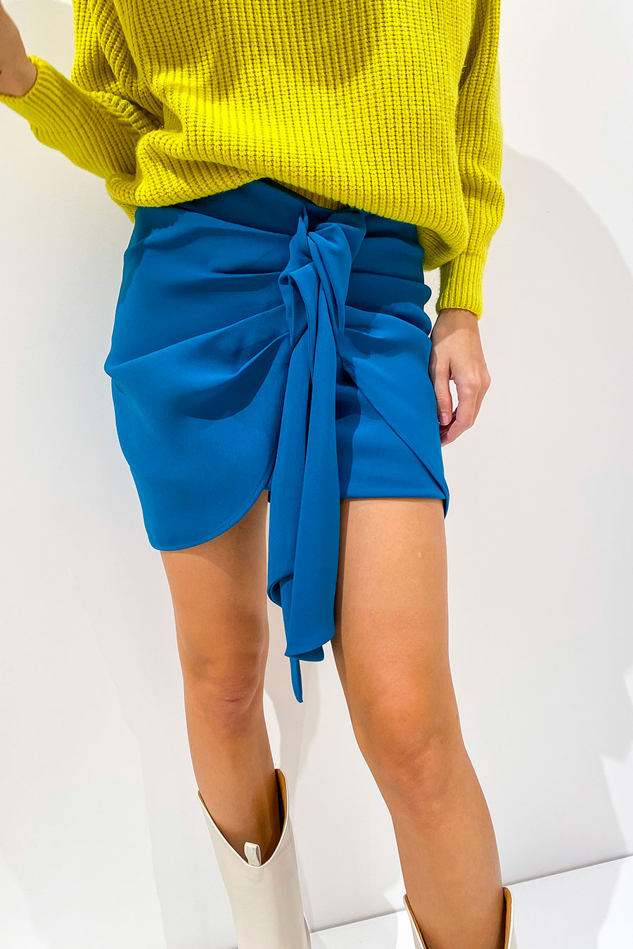 Vicolo - Teal crepe skirt with knot