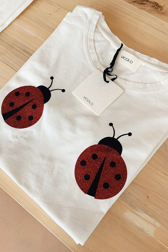 Vicolo - White T shirt with red glitter ladybugs