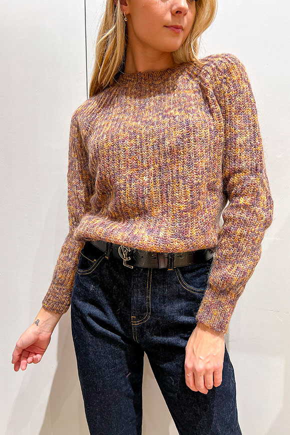 Vicolo - Mustard sweater, purple mélange English knit in mohair blend