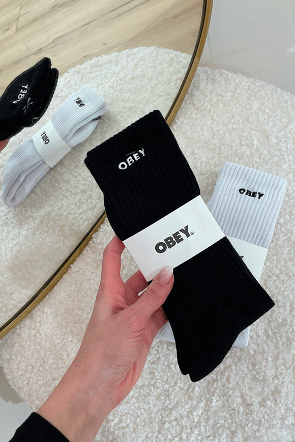 Obey - Black sock with white logo embroidered