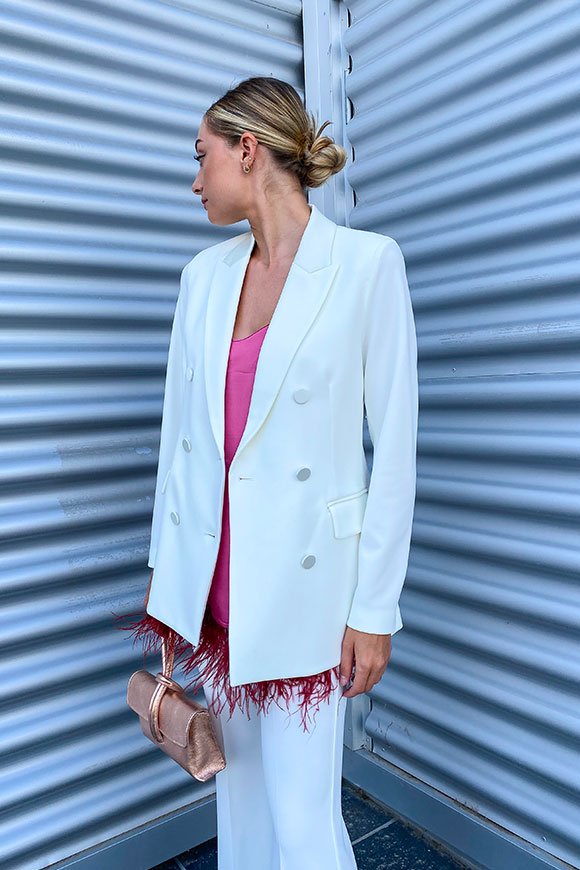Vicolo - White double-breasted jacket in crèpe with satin details