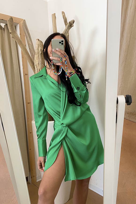 Vicolo - Green satin dress with side slit and padded straps