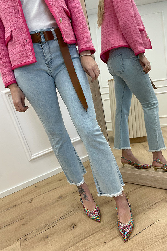 Haveone - Jeans denim chiaro a trombetta con cintura