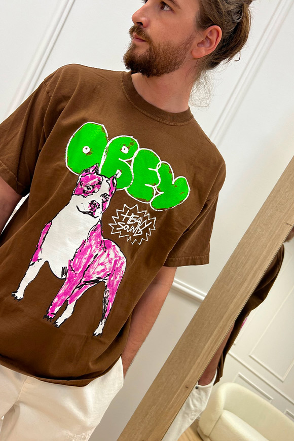 Obey - T shirt fango stampa e logo in cotone