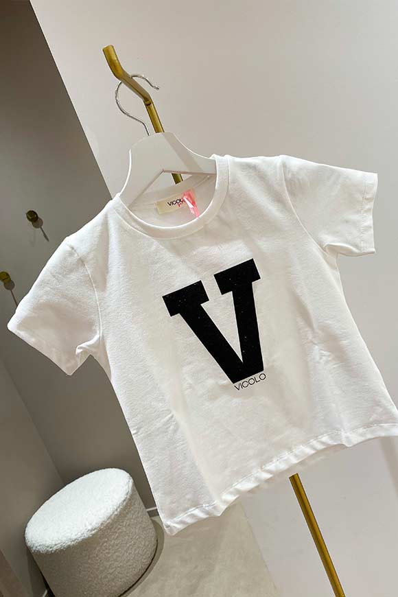 Vicolo Bambina - T shirt stampa "V" nera glitter