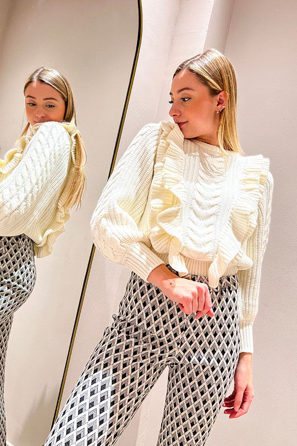 Vicolo - Cream sweater with braids and rouches