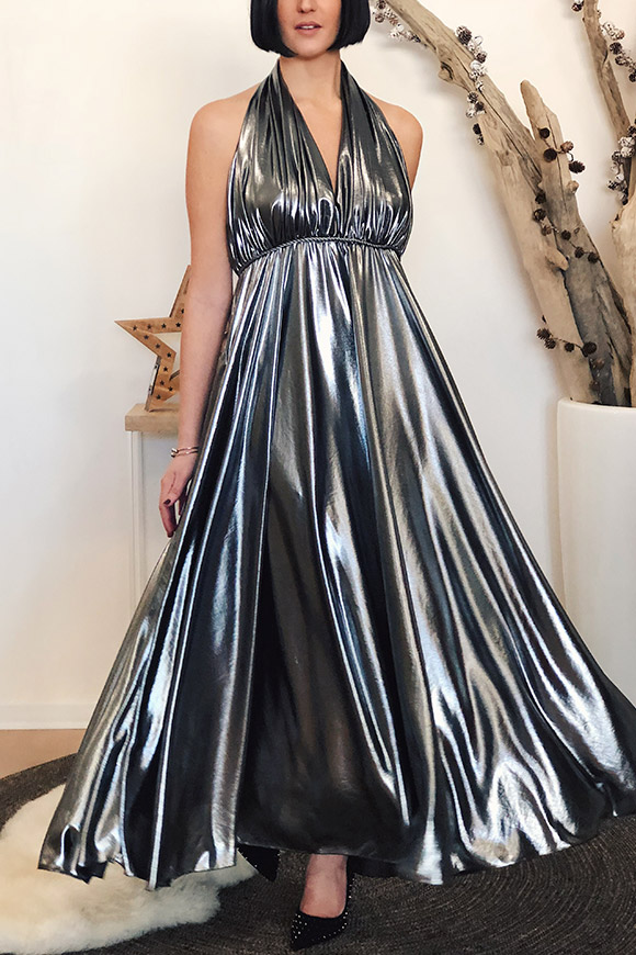 Vicolo - Long silver laminated dress