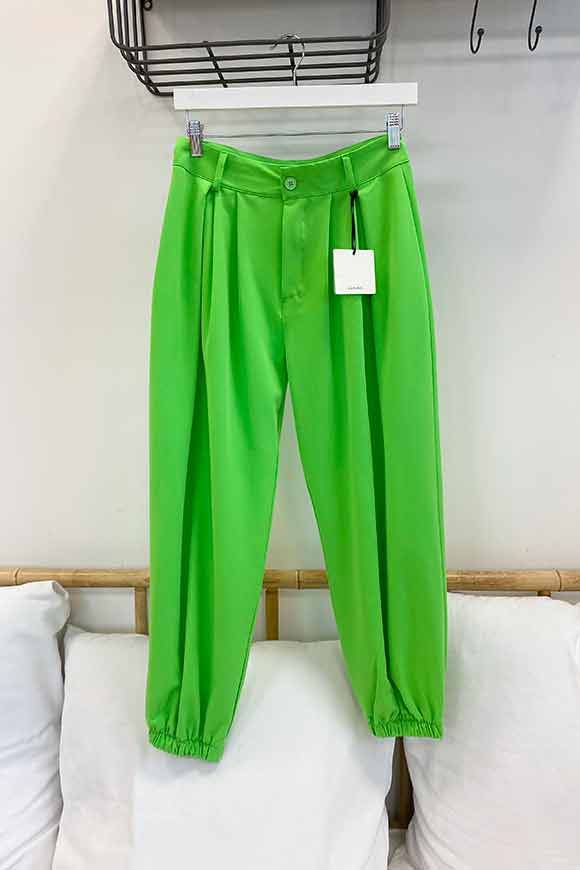 Lumina - Pantaloni cargo con pence verde mela