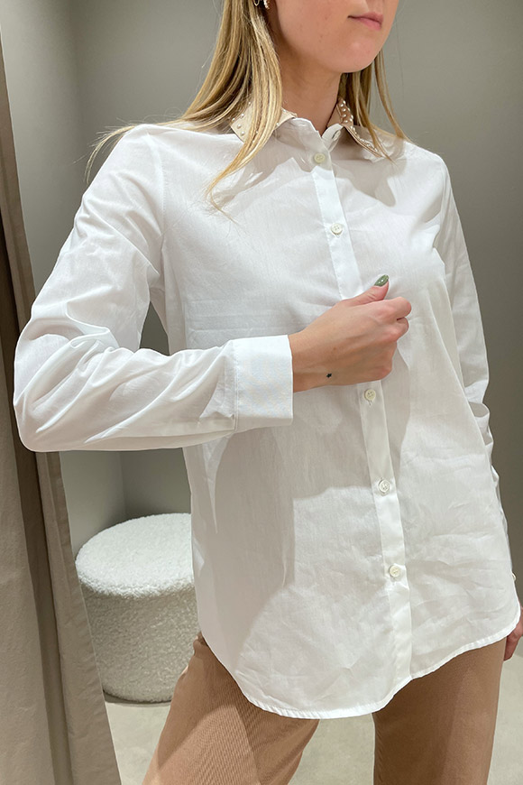 Vicolo - Camicia bianca colletto beige con perline