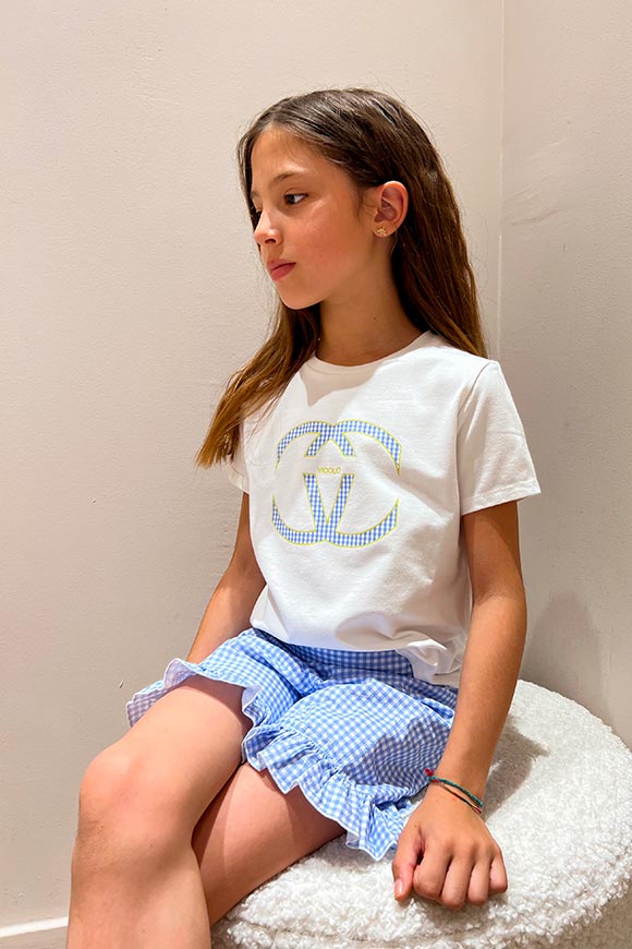 Vicolo Bambina - T shirt logo Vicolo "Chanel" a quadri celeste