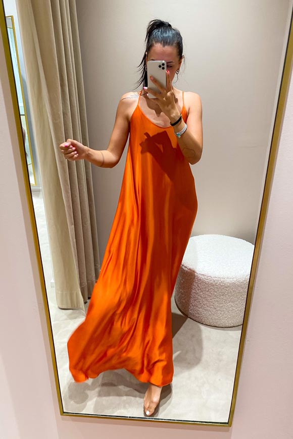 Motel - Vestito lungo in raso arancio