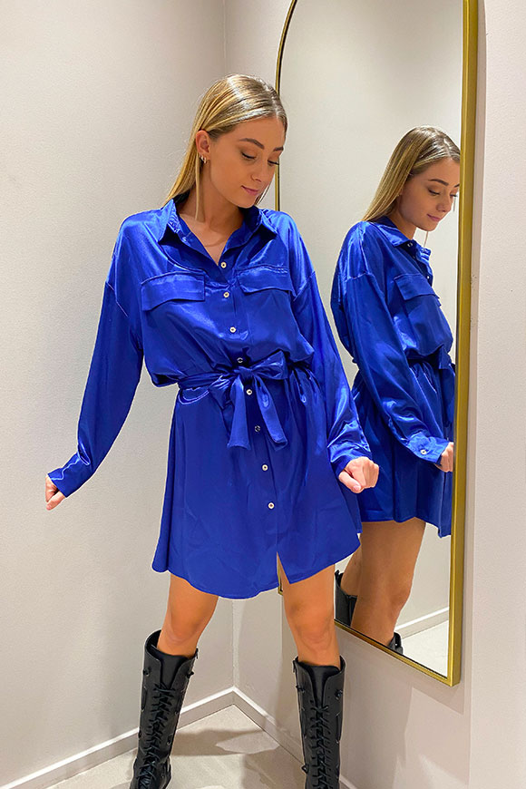 Vicolo - Royal blue shirt style dress with golden buttons