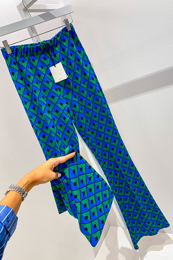 Vicolo - Pantaloni fantasia geometrica blu e verde