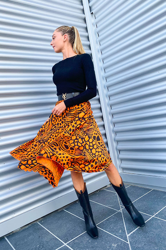 Vicolo - Spotted orange and black pleated skirt