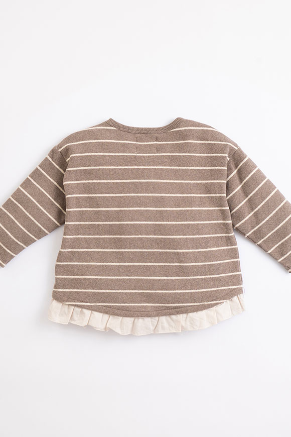 Play Up - Gray and cream striped sweater with Frame ruffles