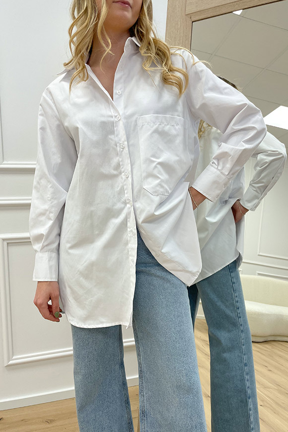 Haveone - Camicia bianca con tasca e spacchi laterali