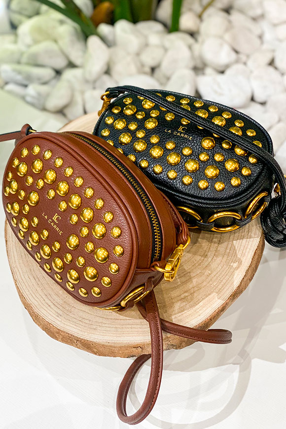 La Carrie - Black mini oval bag with gold studs