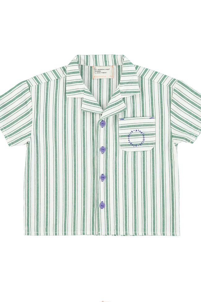 Piupiuchick - Camicia Hawaiian rigata verde e bianca