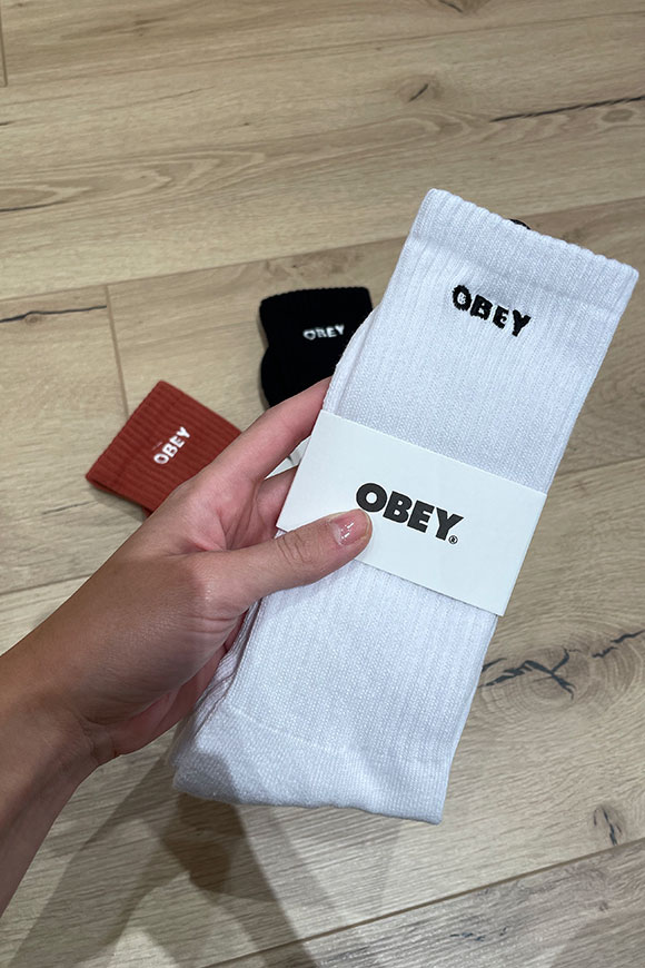 Obey - White sock with white embroidered logo in contrast