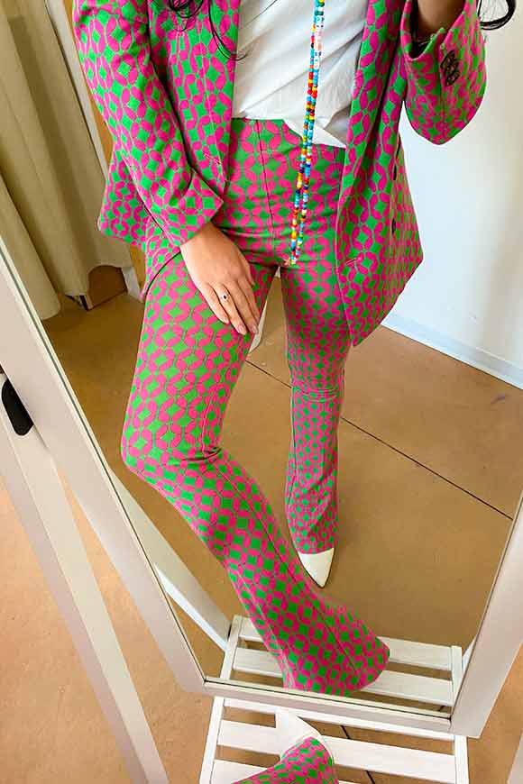 Vicolo - Pink and green flared fitted pants