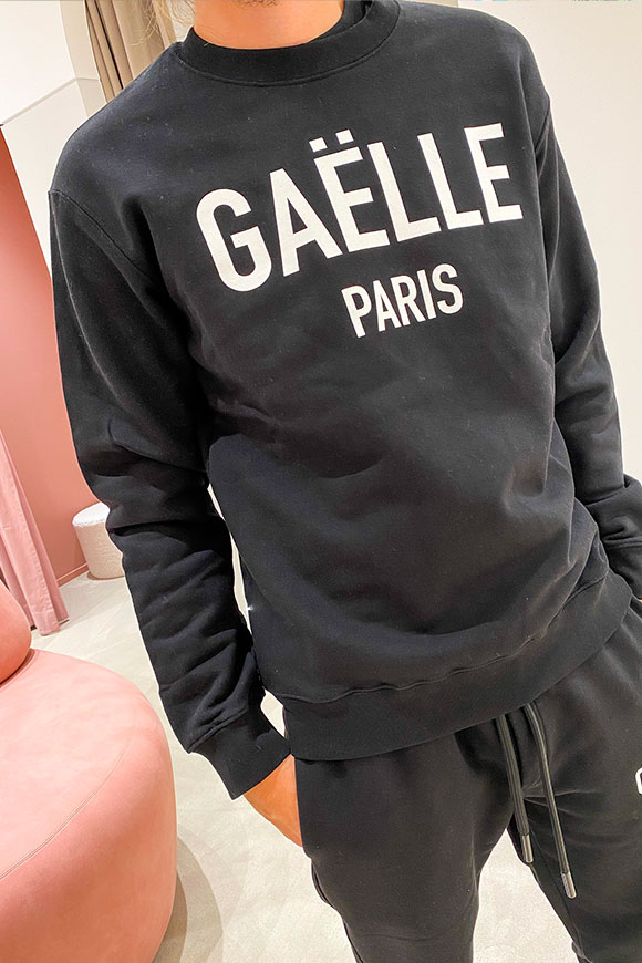 Gaelle - Black crewneck sweatshirt with black logo in contrast
