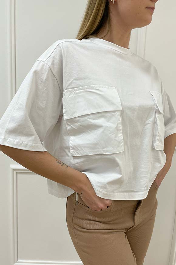 Haveone - T shirt bianca a scatoletta con tasconi
