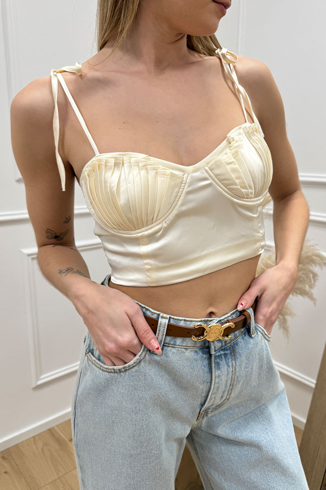 Glamorous - Top crema stile corsetto a conchiglia