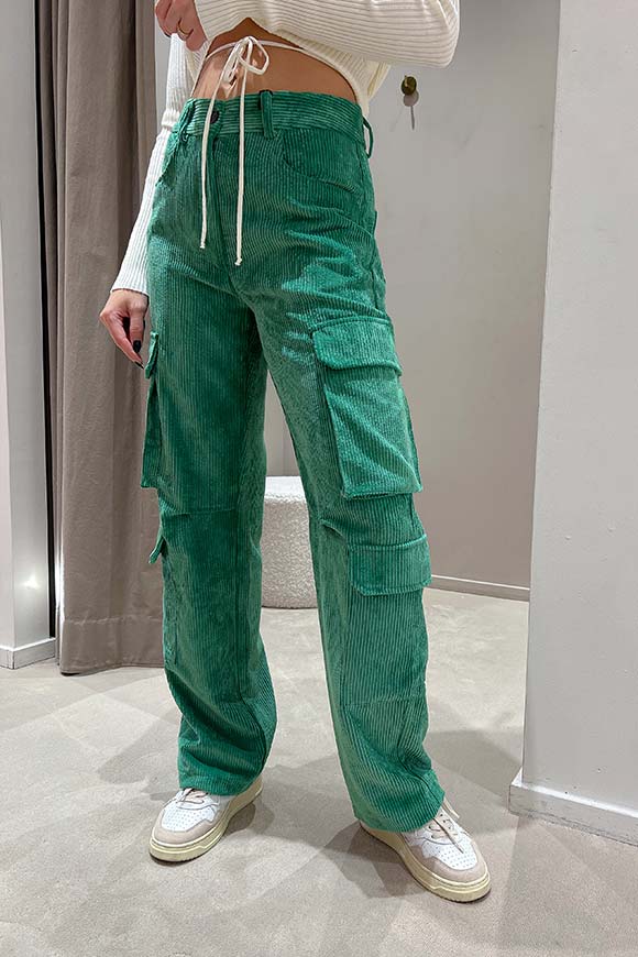 Vicolo - Pantaloni cargo verde in velluto