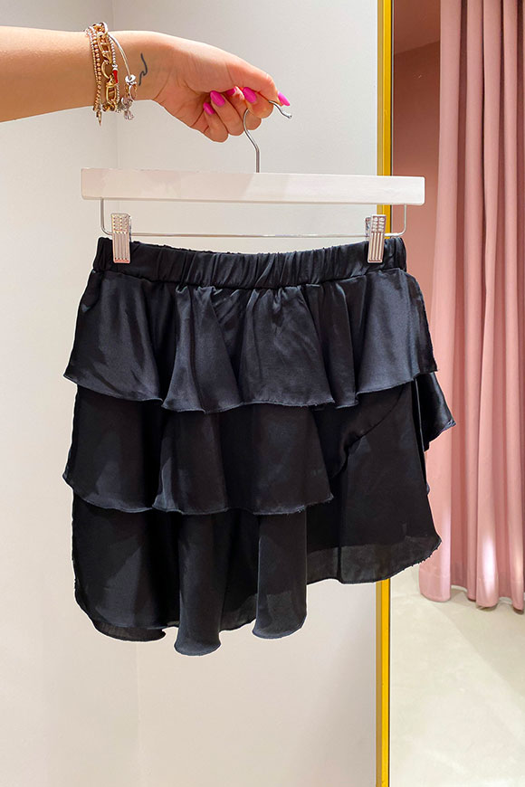 Vicolo - Black satin skirt with irregular flounces